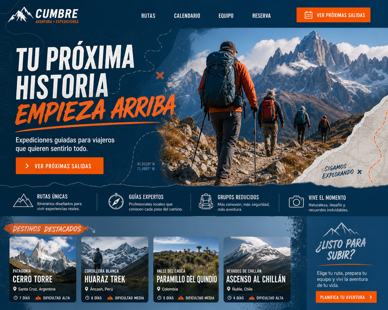 Web para empresa de tours de aventura