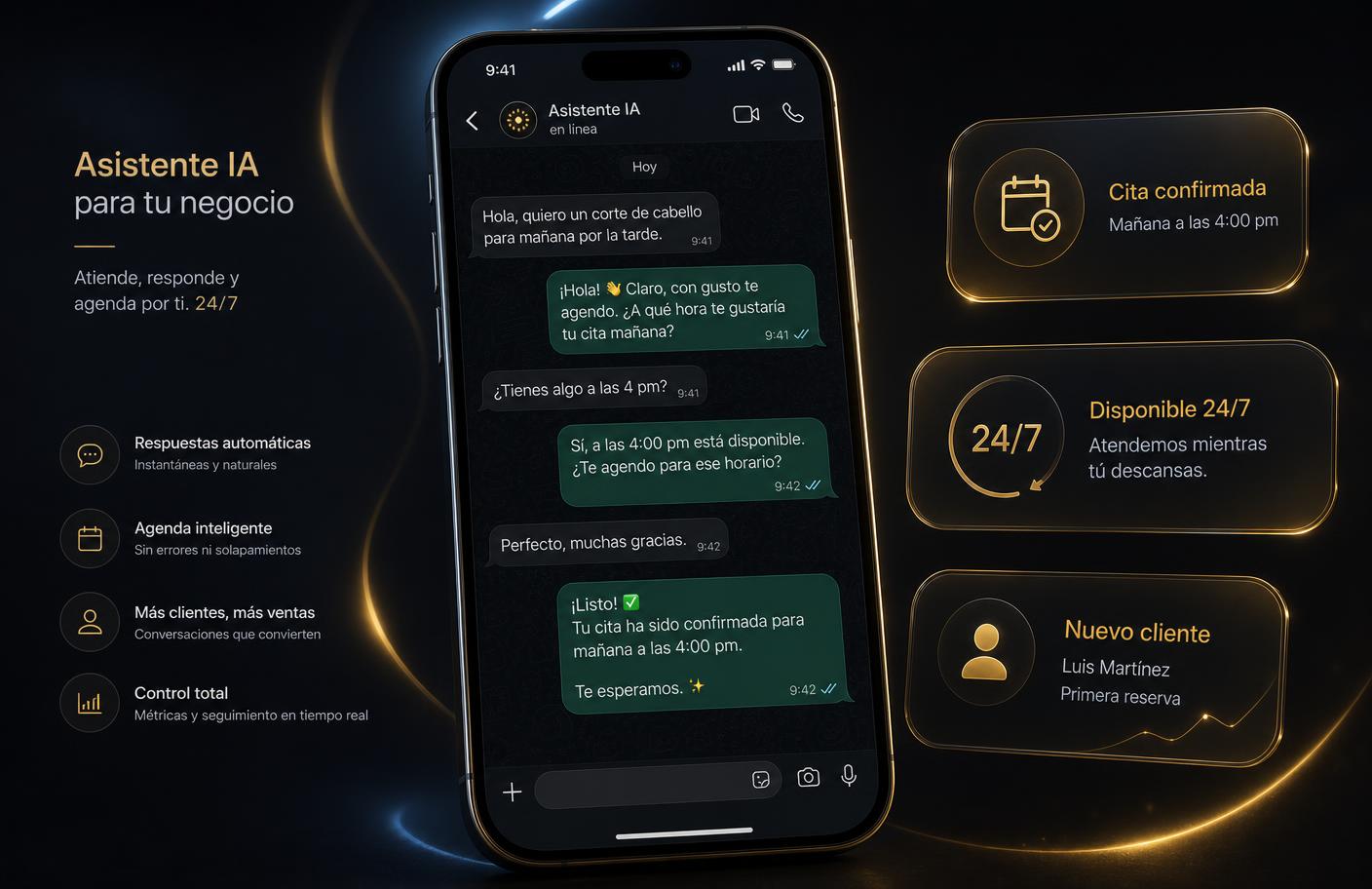 Asistente IA atendiendo clientes por WhatsApp y agendando citas 24/7